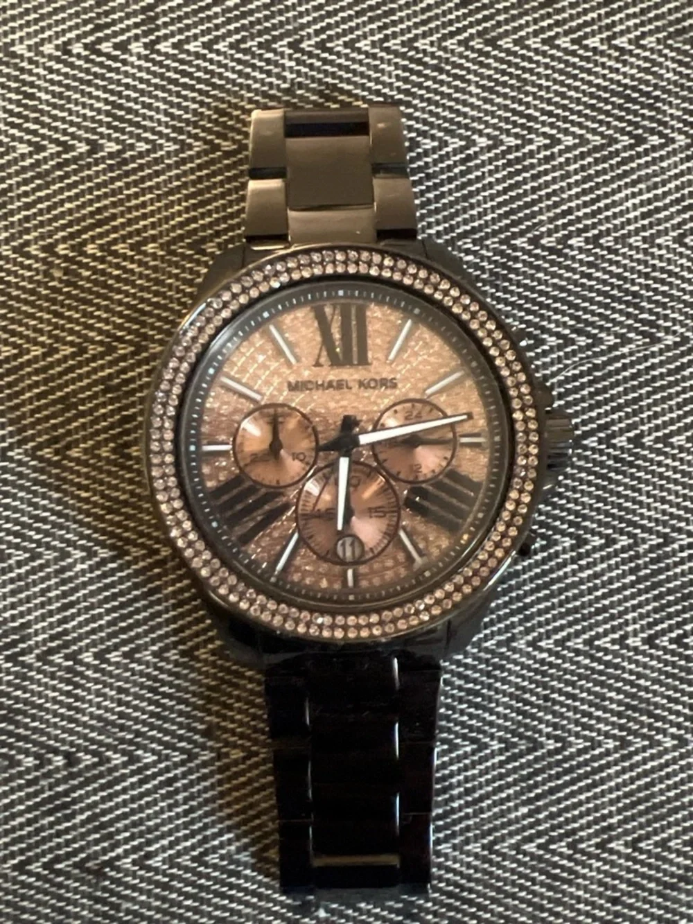 Michael Kors Black Bracelet Watch with Rose Gold Glitter Dial and Crystal Bezel
